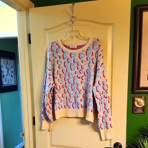 PEACH LOVE CALIFORNIA MULTICOLOR LEOPARD PRINT CREW NECK SWEATER
